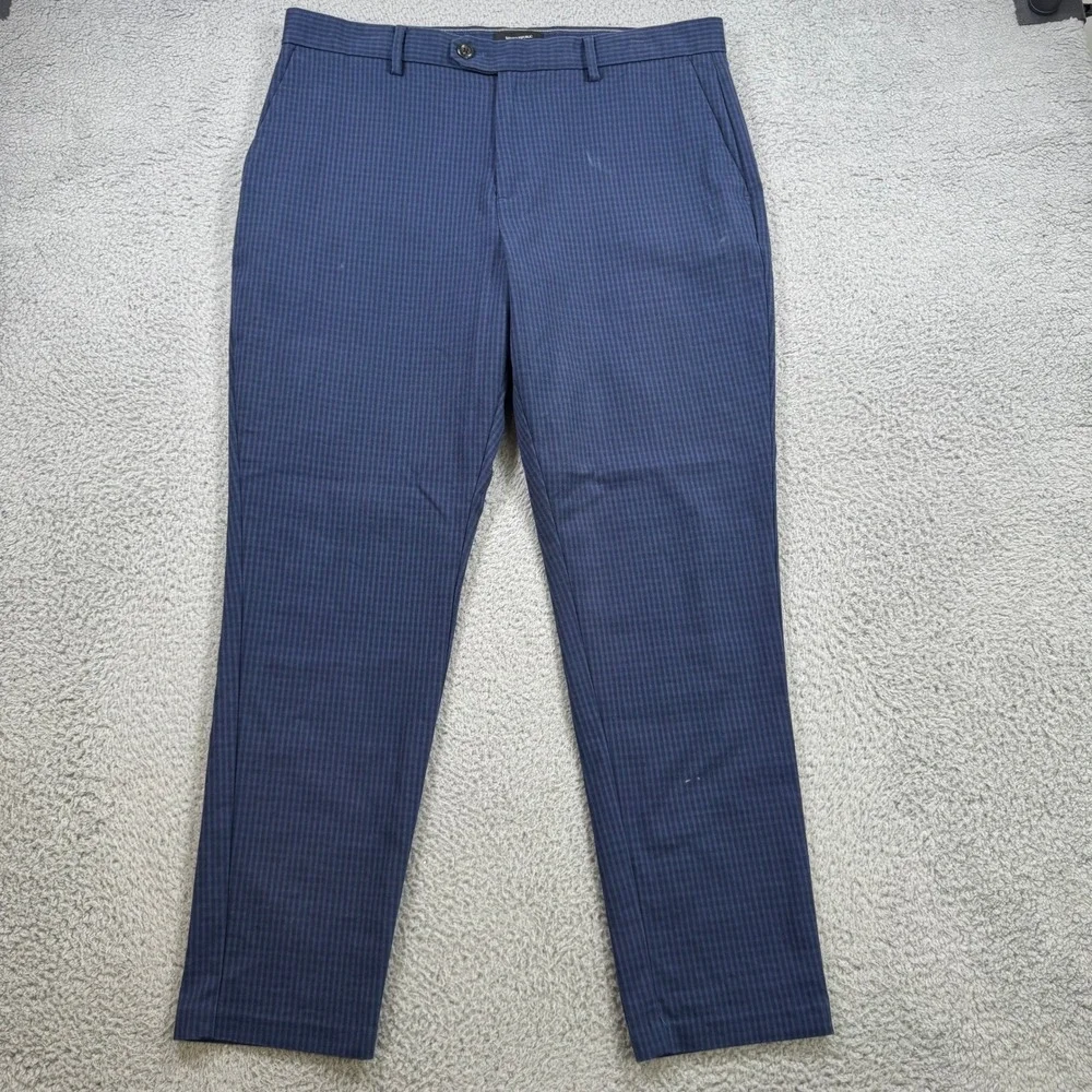 Banana Republic Slim‎ Tapered Blue Micro Check Stretch Pants Mens 35x30 Workwear